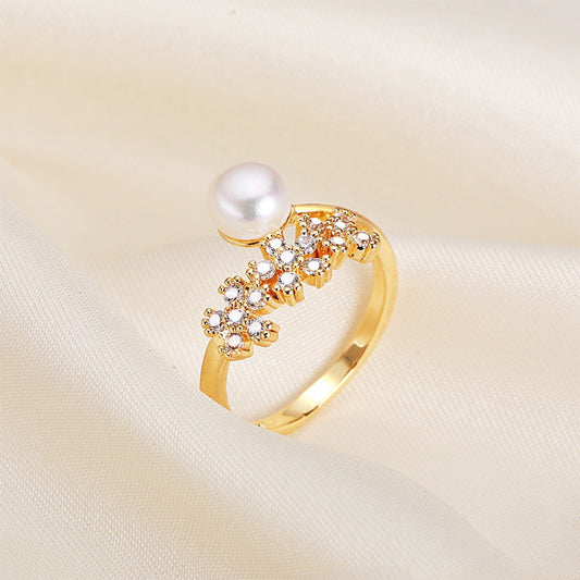 Brass Plated with 18K Gold Genuine Freshwater Pearl Tammy Ring