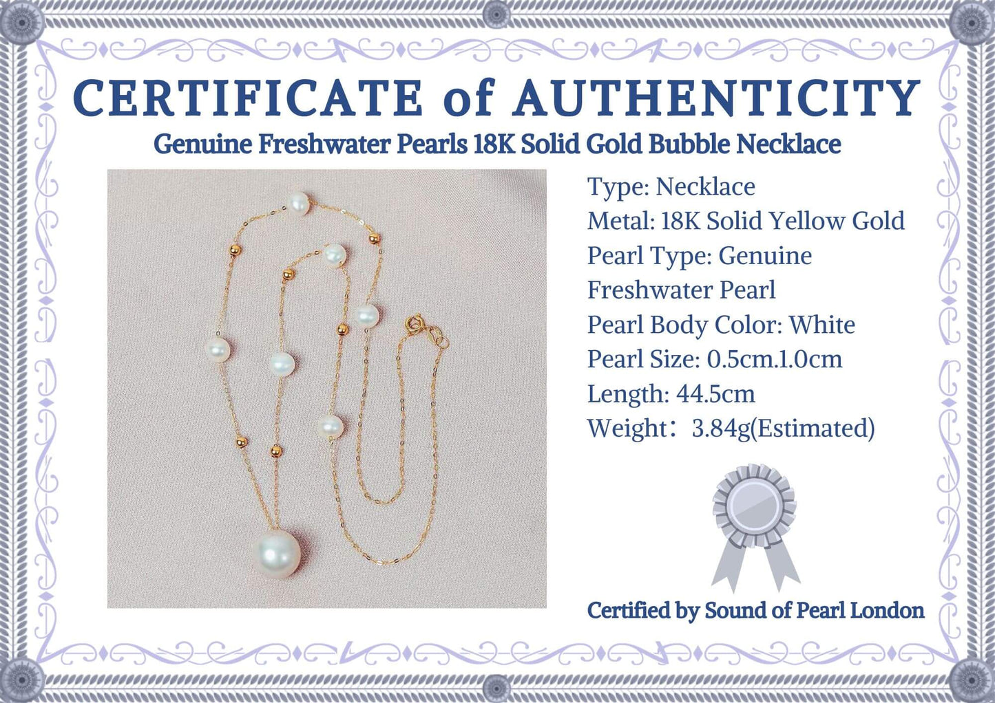 Genuine Freshwater Pearls 18K Solid Gold Bubble Necklace