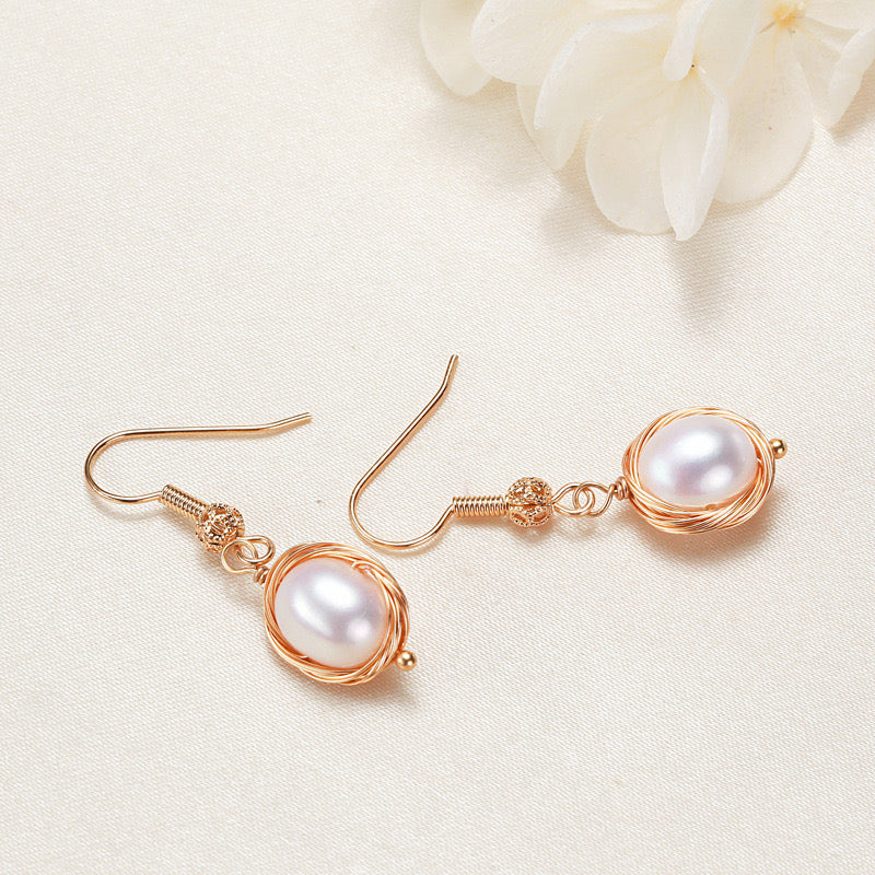 Brass Plated with 18K Gold Genuine Freshwater Pearl Hermosa Earrings