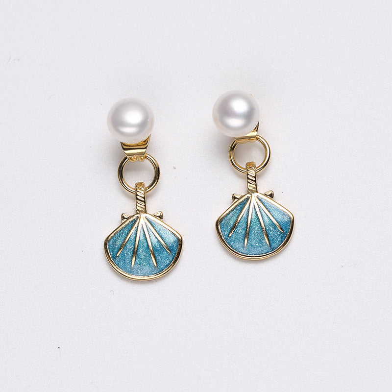 Genuine Freshwater Pearl Solid S925 Silver Blue Shell Earrings