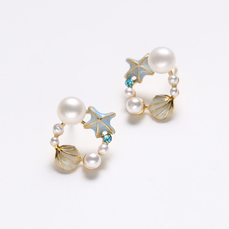 Genuine Freshwater Pearl Solid S925 Silver Ocean Zing Earrings