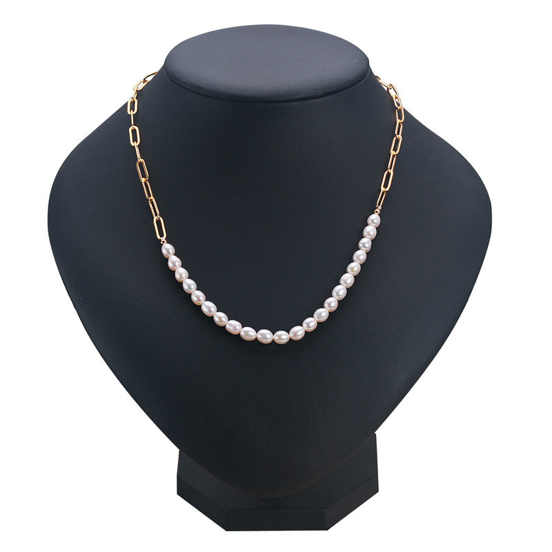 Brass Plated with 18K Gold Genuine Freshwater Pearl Lucy Necklace