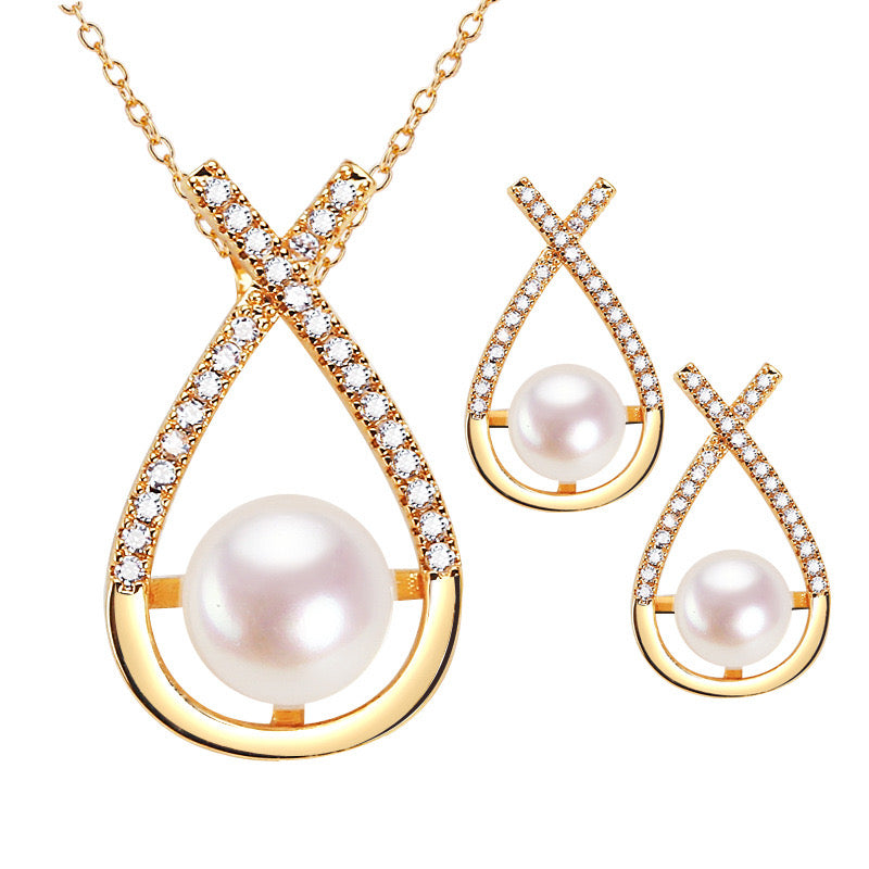 Brass Plated with 18K Gold Genuine Freshwater Pearl Dream Bow Set