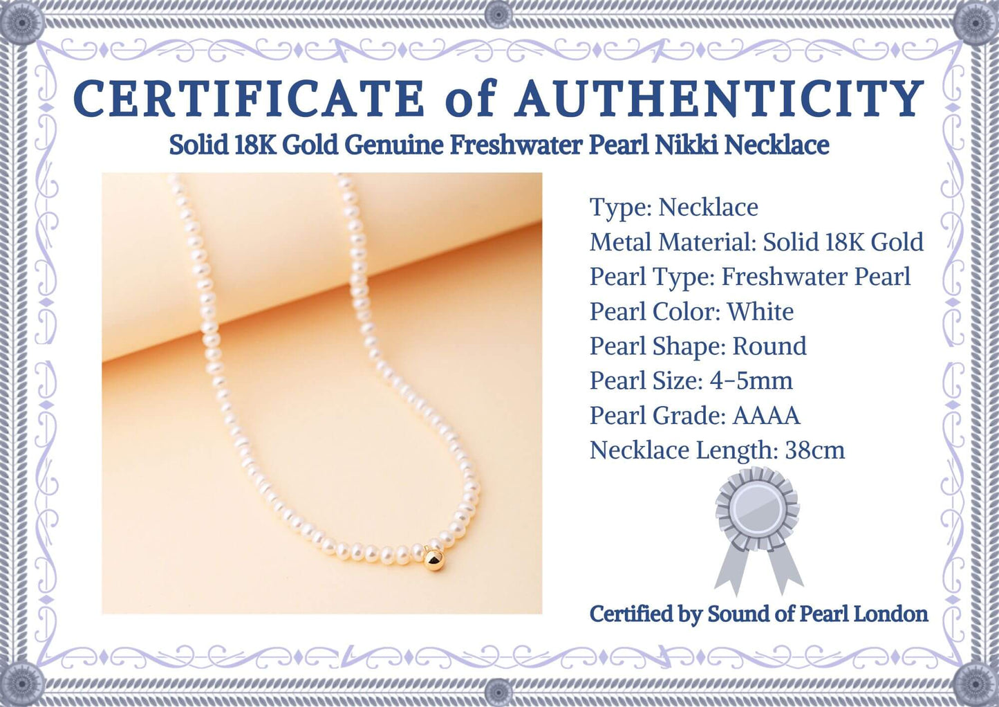 Solid 18K Gold Genuine Freshwater Pearl Nikki Necklace