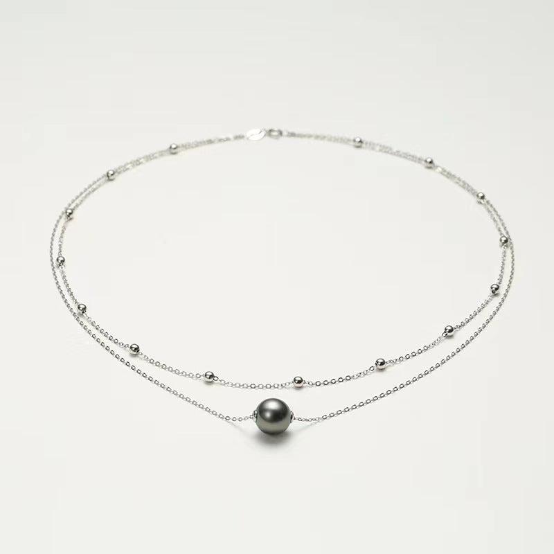 Solid 18K White Gold Genuine Tahitian Pearl Dawn Necklace