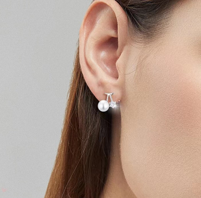 Genuine Freshwater Pearl Diamond Promise Earrings