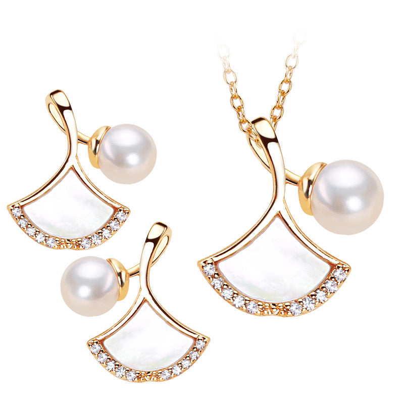 Brass Plated with 18K Gold Genuine Freshwater Pearl Lorraine Set