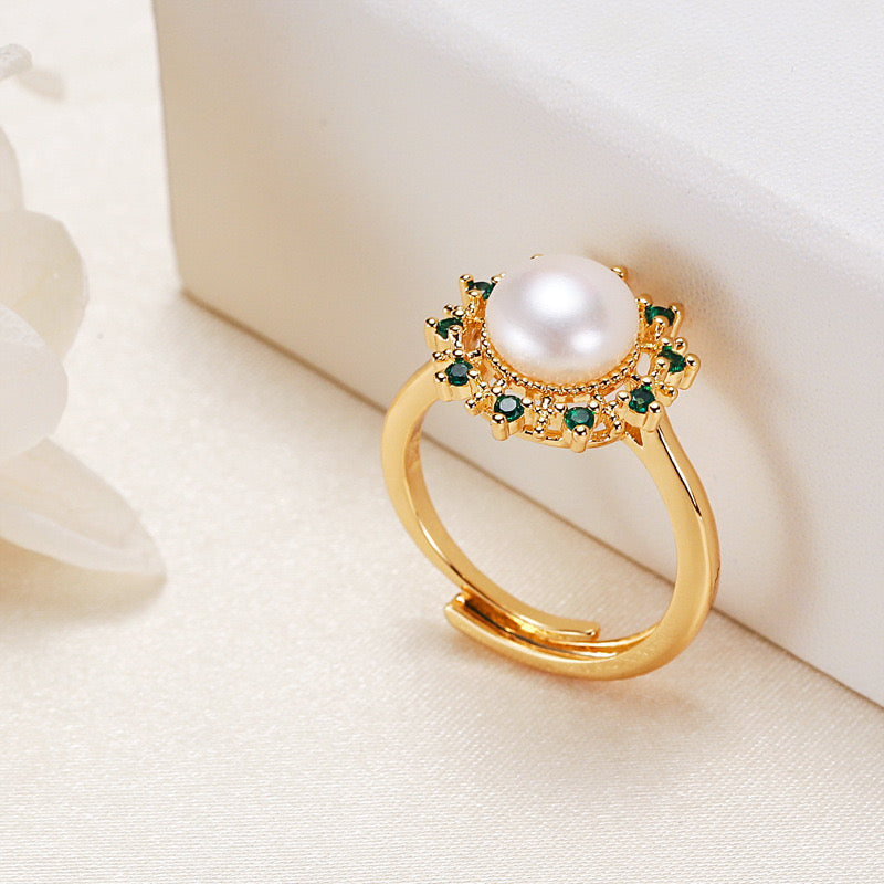 Brass Plated with 18K Gold Genuine Freshwater Pearl Pamela Ring