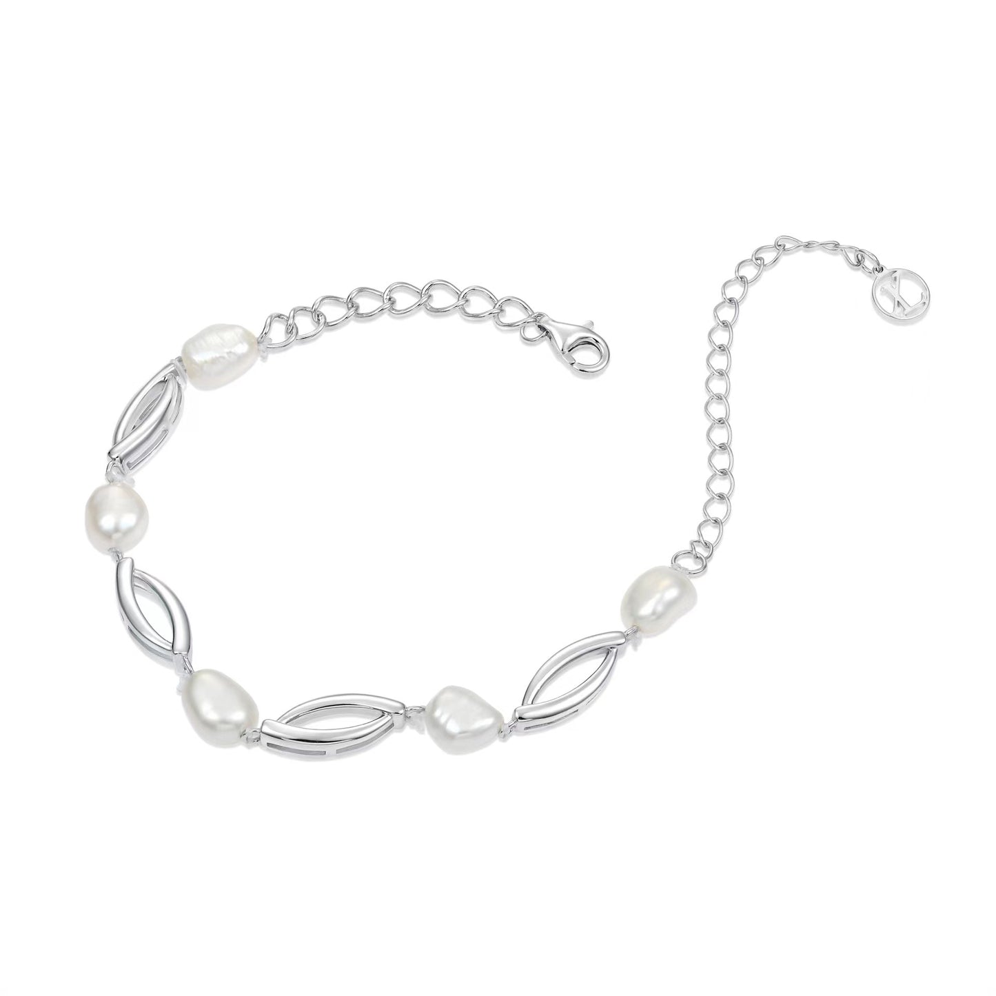 Genuine Baroque Pearl Love Linked Bracelet