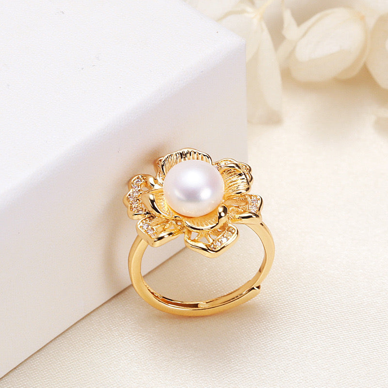 Brass Plated with 18K Gold Genuine Freshwater Pearl Goddess Flower Set