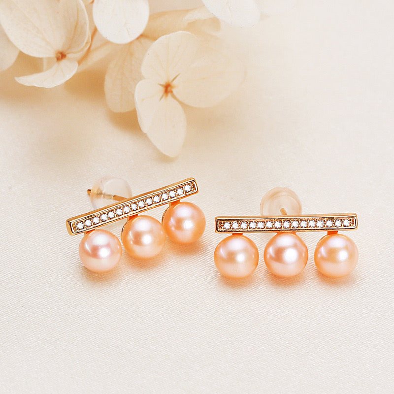 Brass Plated with 18K Gold Genuine Freshwater Pearl Lauren Earrings