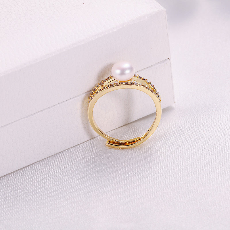 Brass Plated with 18K Gold Genuine Freshwater Pearl Salome Ring