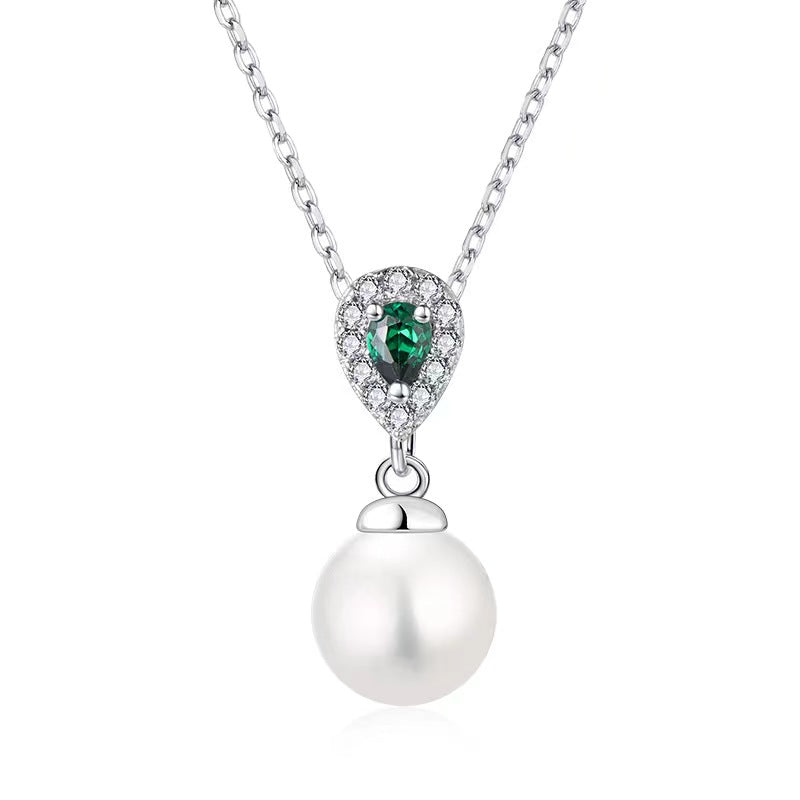 Genuine Freshwater Pearl Emerald Tear Necklace