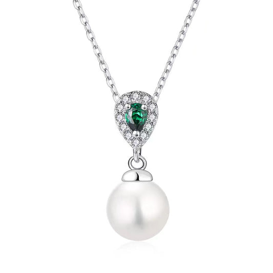 Genuine Freshwater Pearl Emerald Tear Necklace