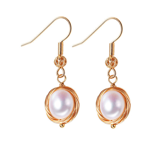 Brass Plated with 18K Gold Genuine Freshwater Pearl Hermosa Earrings