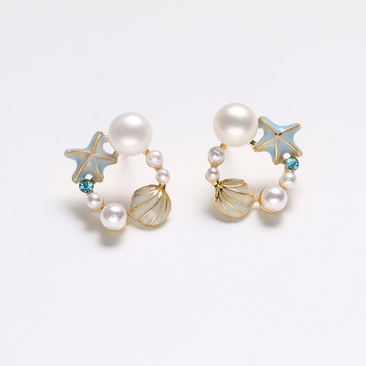 Genuine Freshwater Pearl Solid S925 Silver Ocean Zing Earrings