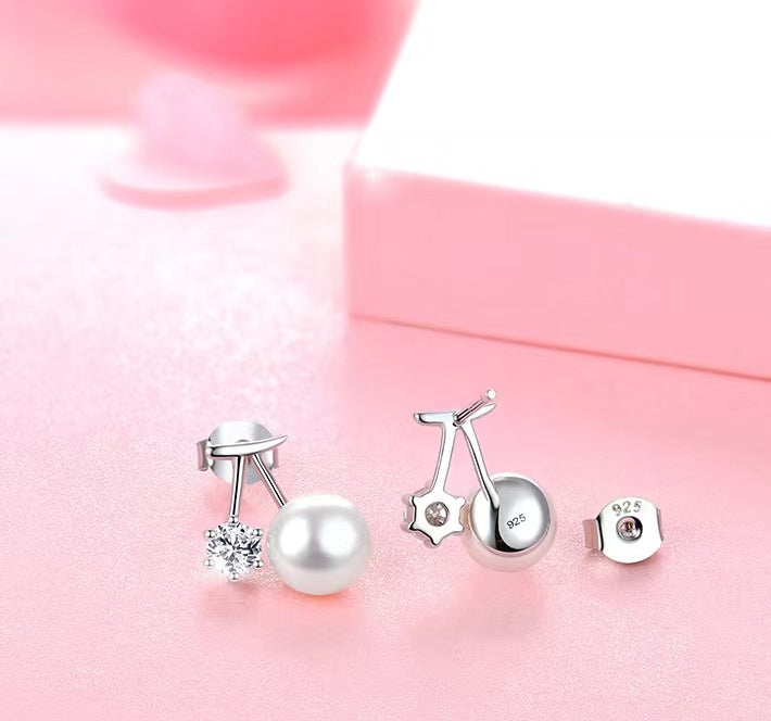 Genuine Freshwater Pearl Diamond Promise Earrings