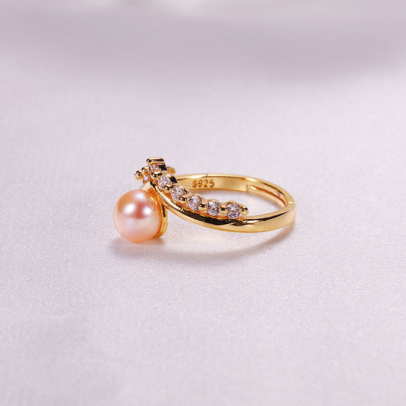 Brass Plated with 18K Gold Genuine Freshwater Pearl Sharon Ring