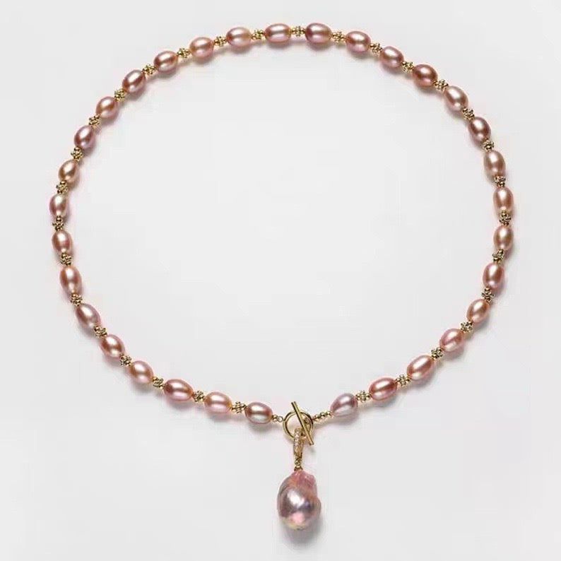 Genuine Freshwater Pearl Pink Love Necklace