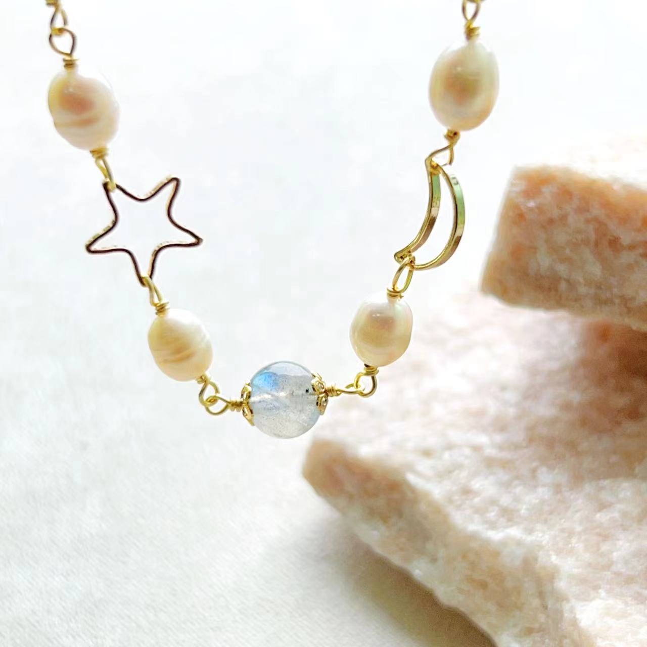 Moonstone & Freshwater Pearl Luna Bracelet