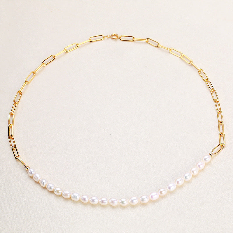 Brass Plated with 18K Gold Genuine Freshwater Pearl Lucy Necklace