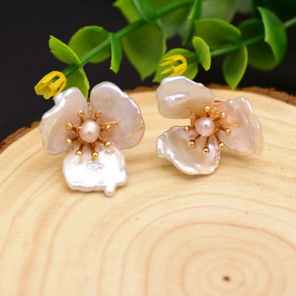 Genuine Freshwater Pearl Floral Element Earrings