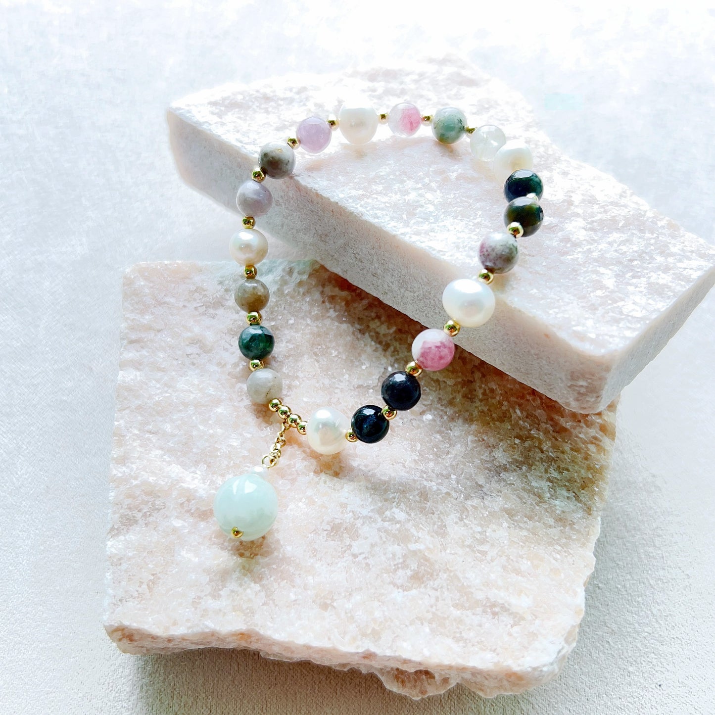 Mixed Tourmaline 8 Freshwater Pearl Harmony Bracelet