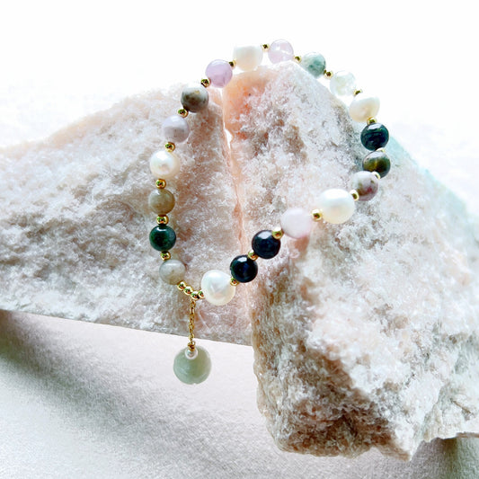 Mixed Tourmaline 8 Freshwater Pearl Harmony Bracelet