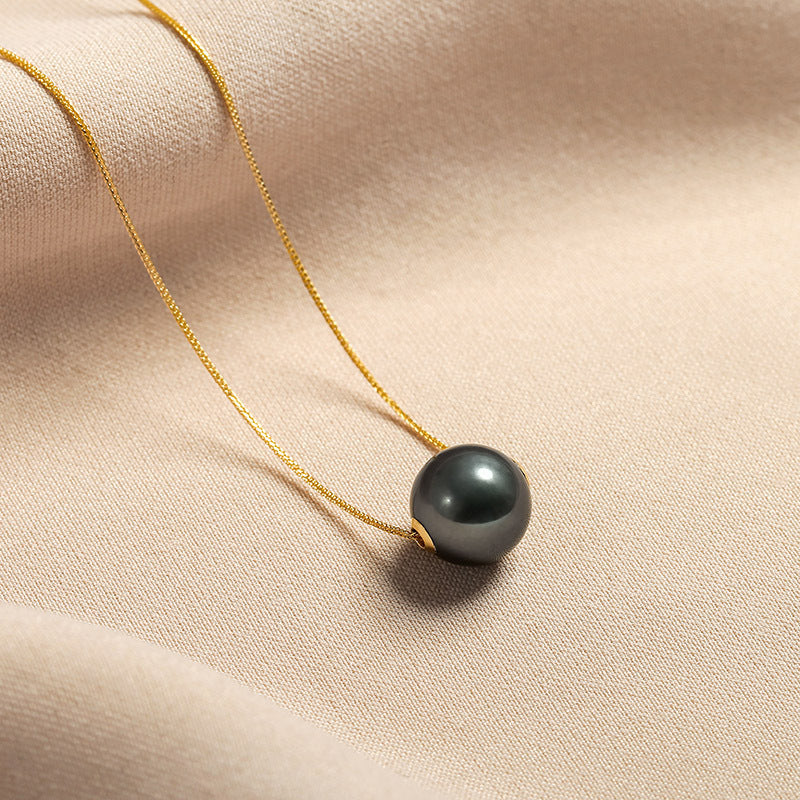 Solid 18K Gold Genuine AAAA 9-10mm Tahitian Pearl Phantom Necklace