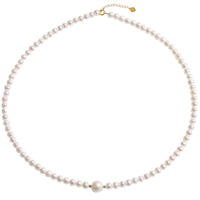 Solid 18K Gold Genuine Freshwater Pearl Moon Angel Necklace