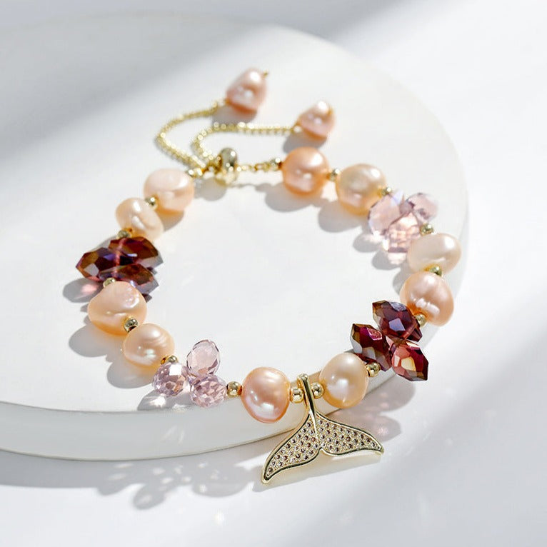 Genuine Freshwater Pearl Crystal Mermaid Whale Tail Bracelet