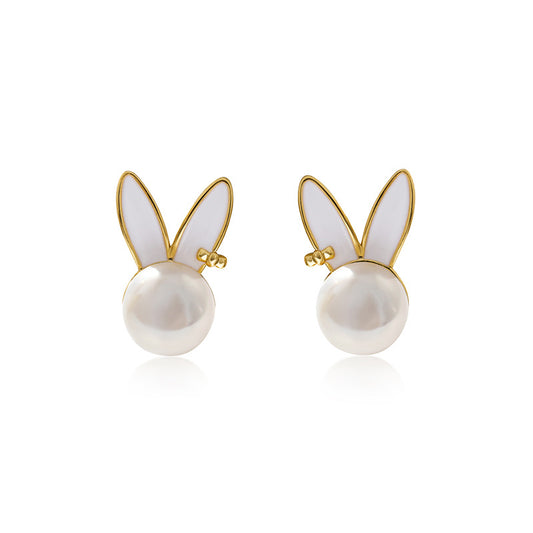 Genuine Freshwater Pearl Rabbit Earrings