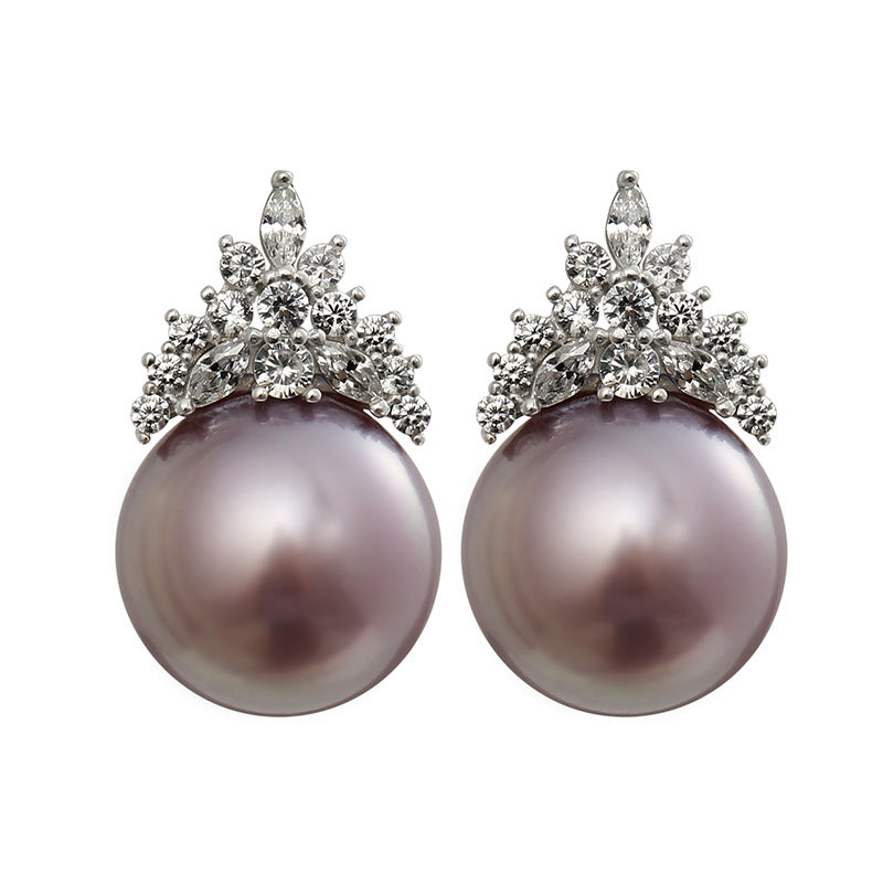 Genuine Freshwater Edison Pearl Purple Crown Earrings