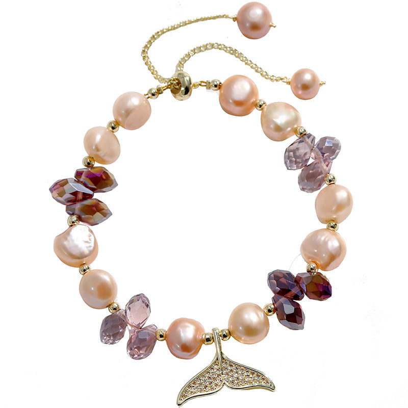 Genuine Freshwater Pearl Crystal Mermaid Whale Tail Bracelet