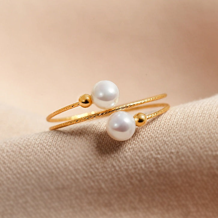 Solid 18K Gold Genuine Freshwater Pearl Holy Halo Ring