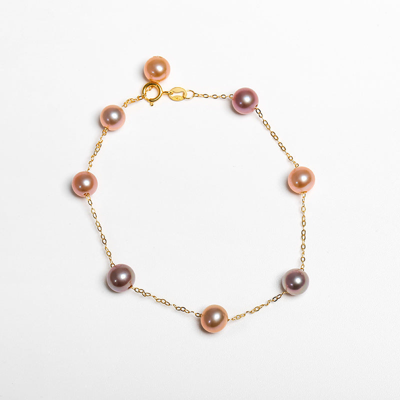 Solid 18K Gold Genuine Freshwater Pearl Candy Bracelet