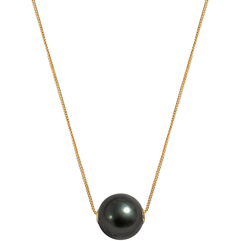 Solid 18K Gold Genuine AAAA 9-10mm Tahitian Pearl Phantom Necklace