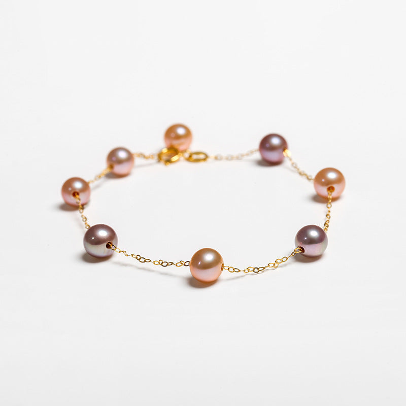 Solid 18K Gold Genuine Freshwater Pearl Candy Bracelet
