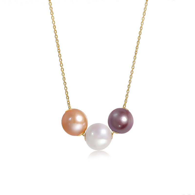 Solid 18K Gold Genuine Freshwater 7-8mm Pearl Colorful Bubble Necklace