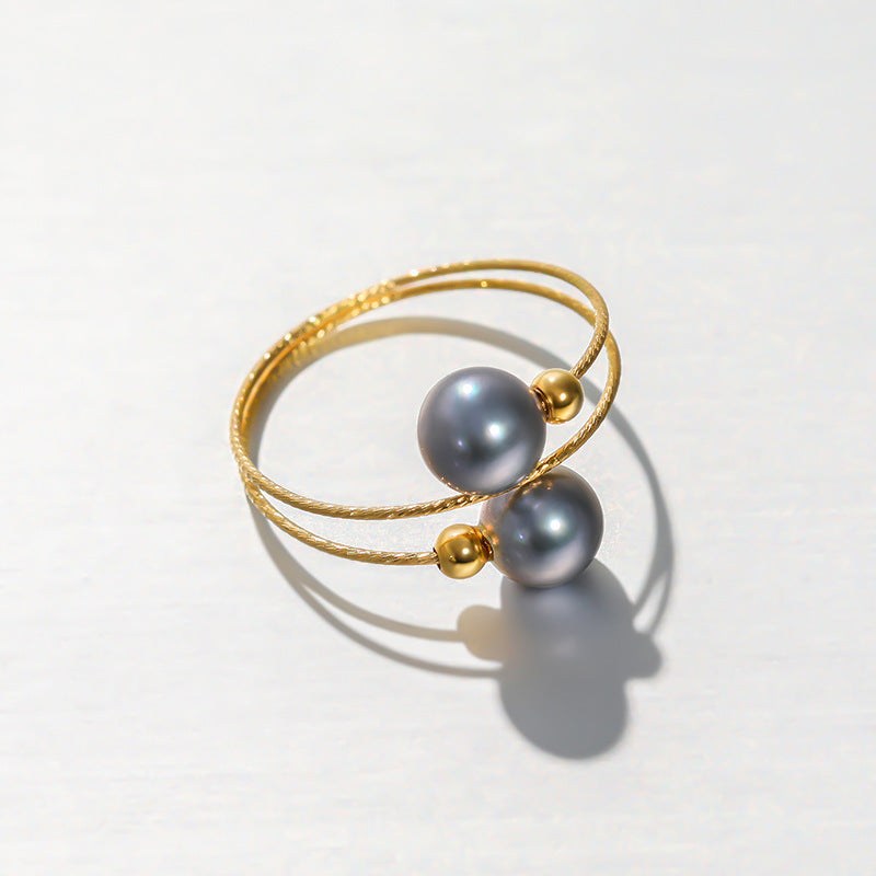 Solid 18K Gold Genuine Akoya Pearl Black Phantom Ring