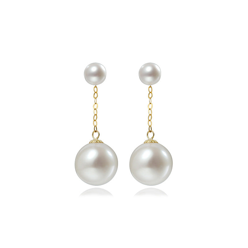 Solid 18K Gold Genuine Freshwater Pearl Moonlight Droplets Earrings