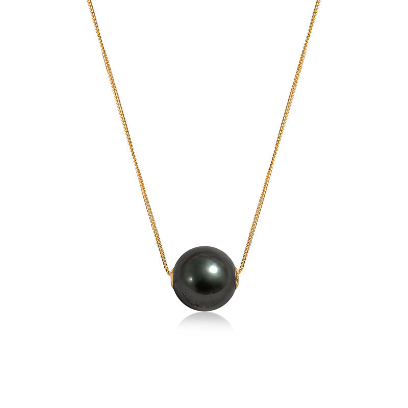 Solid 18K Gold Genuine AAAA 9-10mm Tahitian Pearl Phantom Necklace