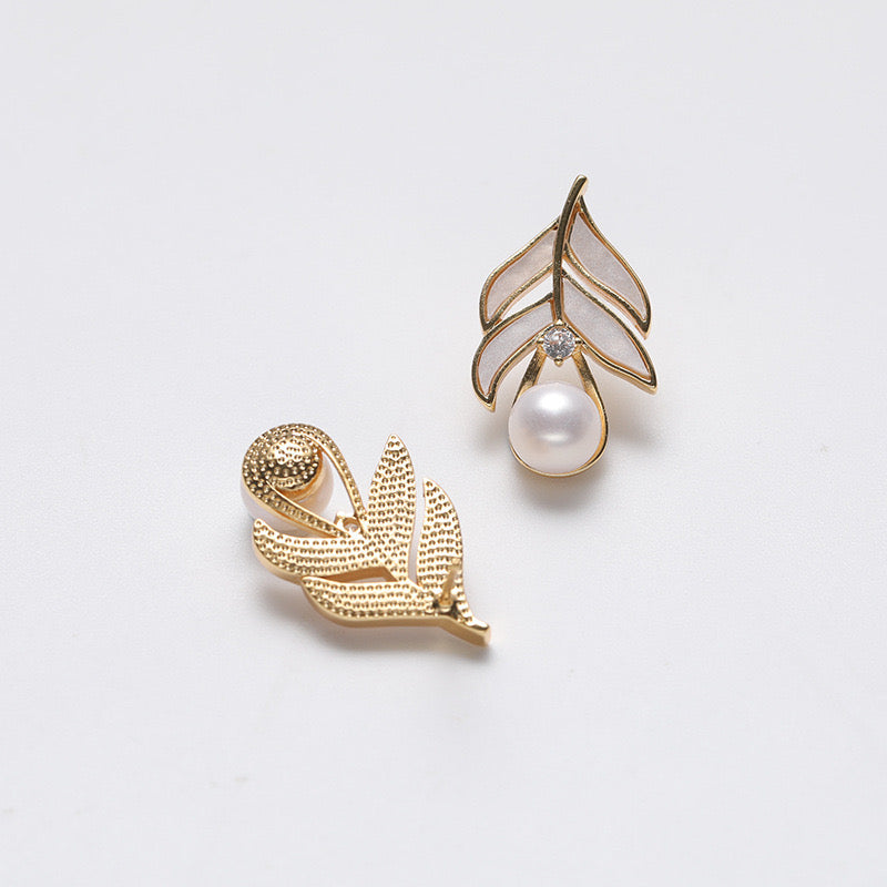 Genuine Freshwater Pearl Solid S925 Silver Lucky Leaf Earrings