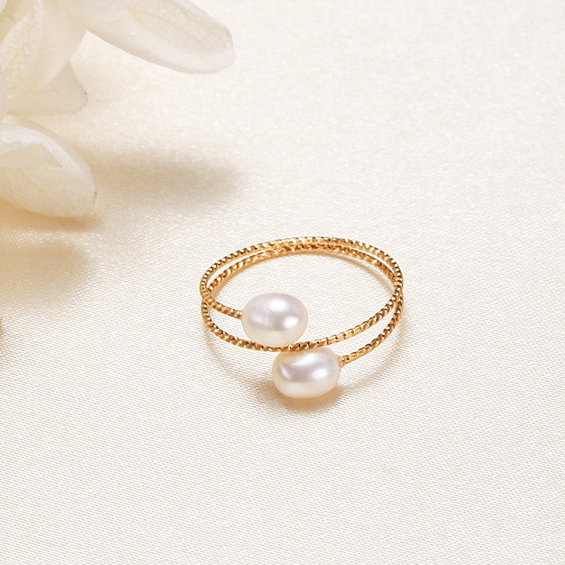 Brass Plated with 18K Gold Genuine Freshwater Pearl Nydia Ring