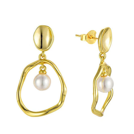 Genuine Freshwater Pearl Gold Element Earrings