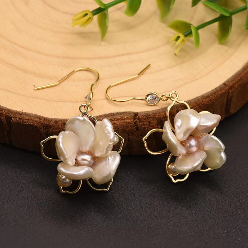 Genuine Freshwater Baroque Pearl Lotus Earrings