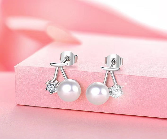 Genuine Freshwater Pearl Diamond Promise Earrings