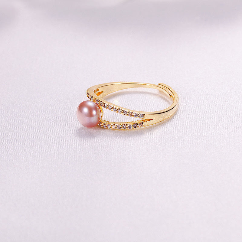 Brass Plated with 18K Gold Genuine Freshwater Pearl Salome Ring