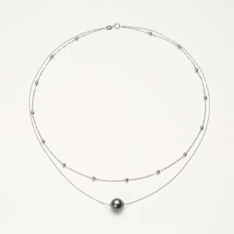 Solid 18K White Gold Genuine Tahitian Pearl Dawn Necklace