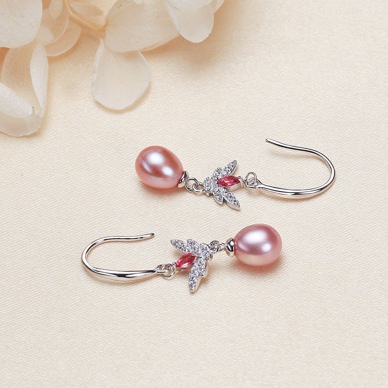 Solid S925 Silver Genuine Freshwater Pearl Mignon Earrings